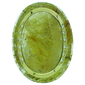 A Designer 18k Yellow Gold Rutilated Quartz and Diamond Pendant.